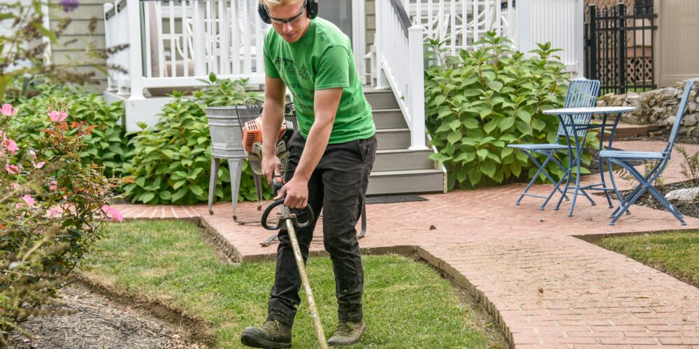 A man cutting the grass